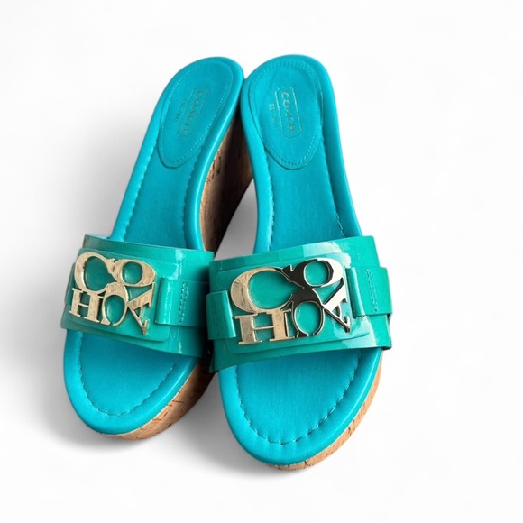 COACH Women's Turquoise Slide Sandals - Picture 1 of 4